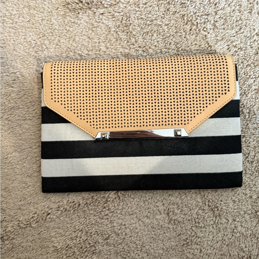 Stella & Dot Tan and Black Striped Clutch